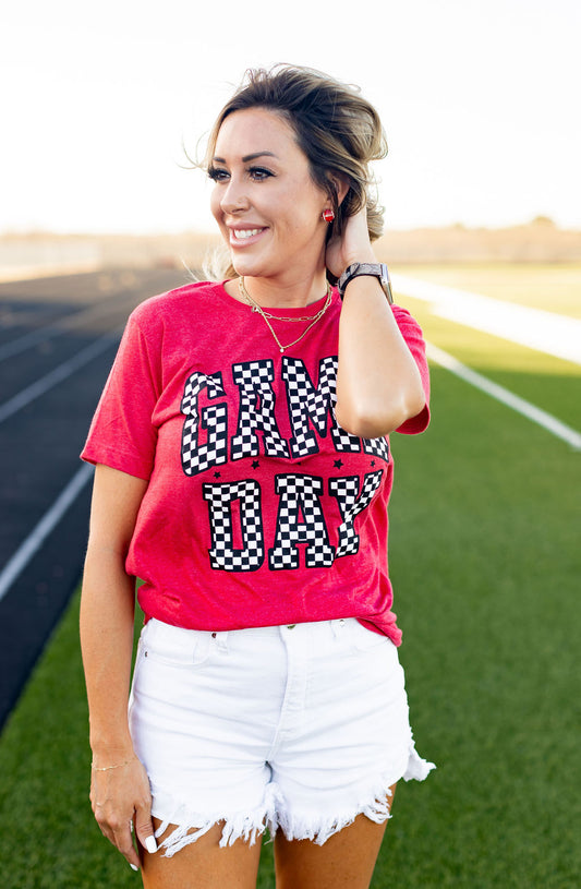 Red Checkered Game Day Tee