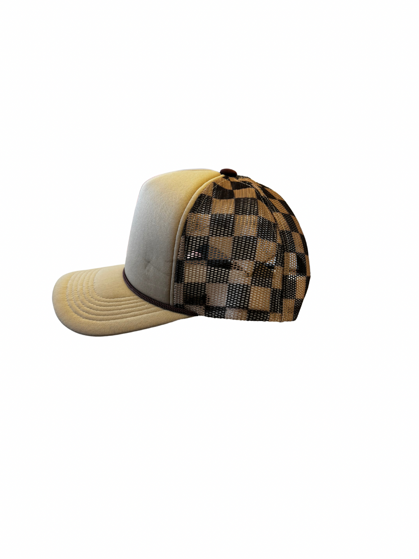 Brown & Tan Checkered Trucker Hat