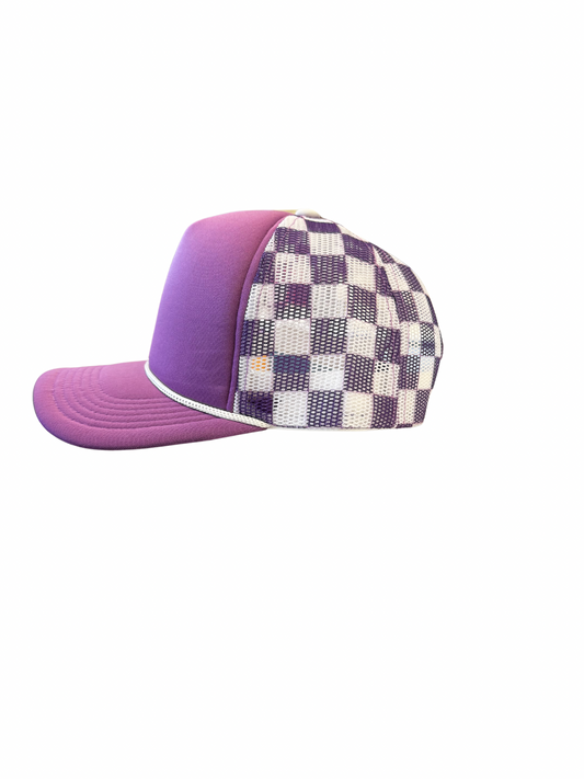 Purple & White Checkered Trucker Hat