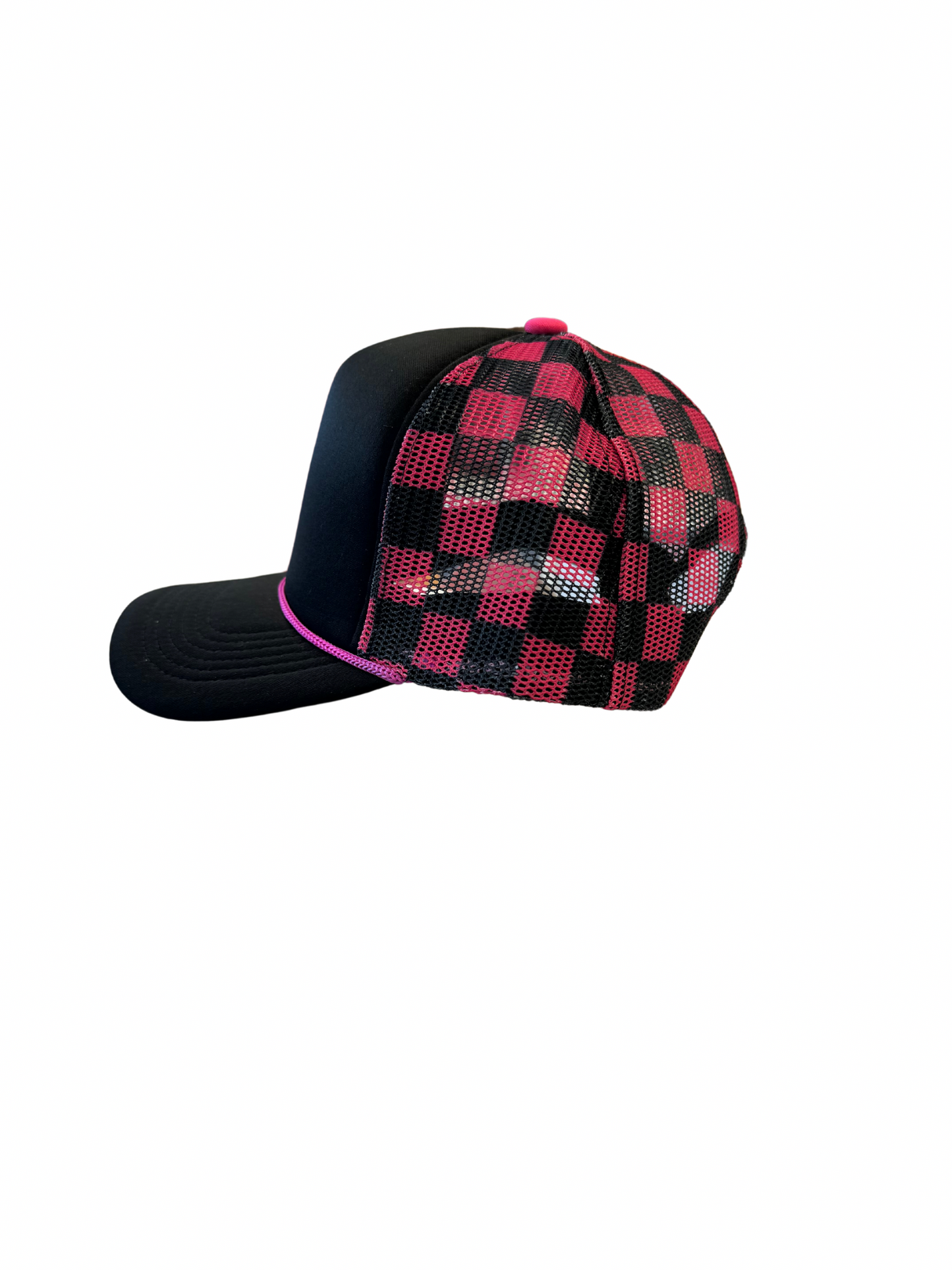 Hot Pink & Black Checkered Trucker Hat