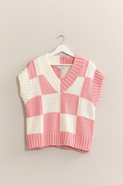 Pink Checkerboard Sweater Vest