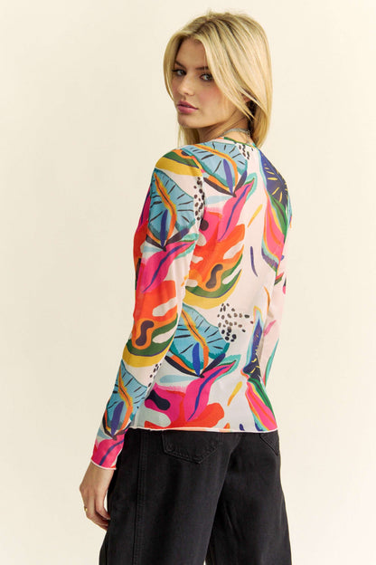 Tropical Mesh Long Sleeve Top