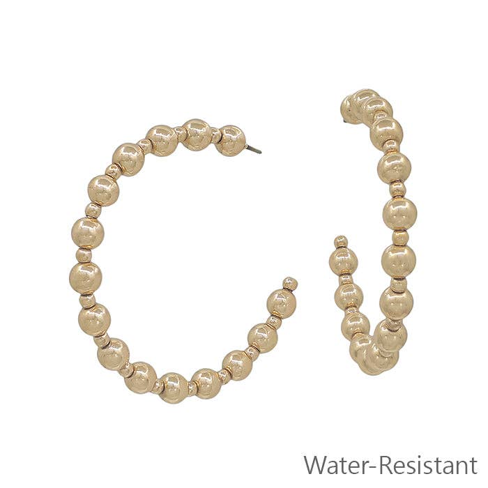 Gold Beaded Hoop Earring (Water Resistant)