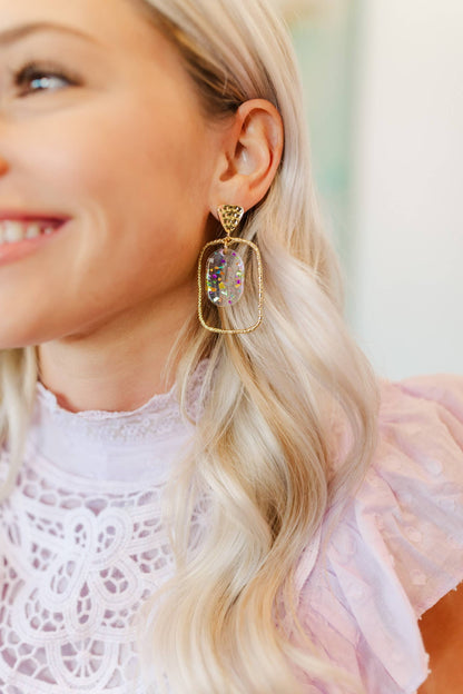 Rainbow Flake Oval Rectangle Hoop Earrings