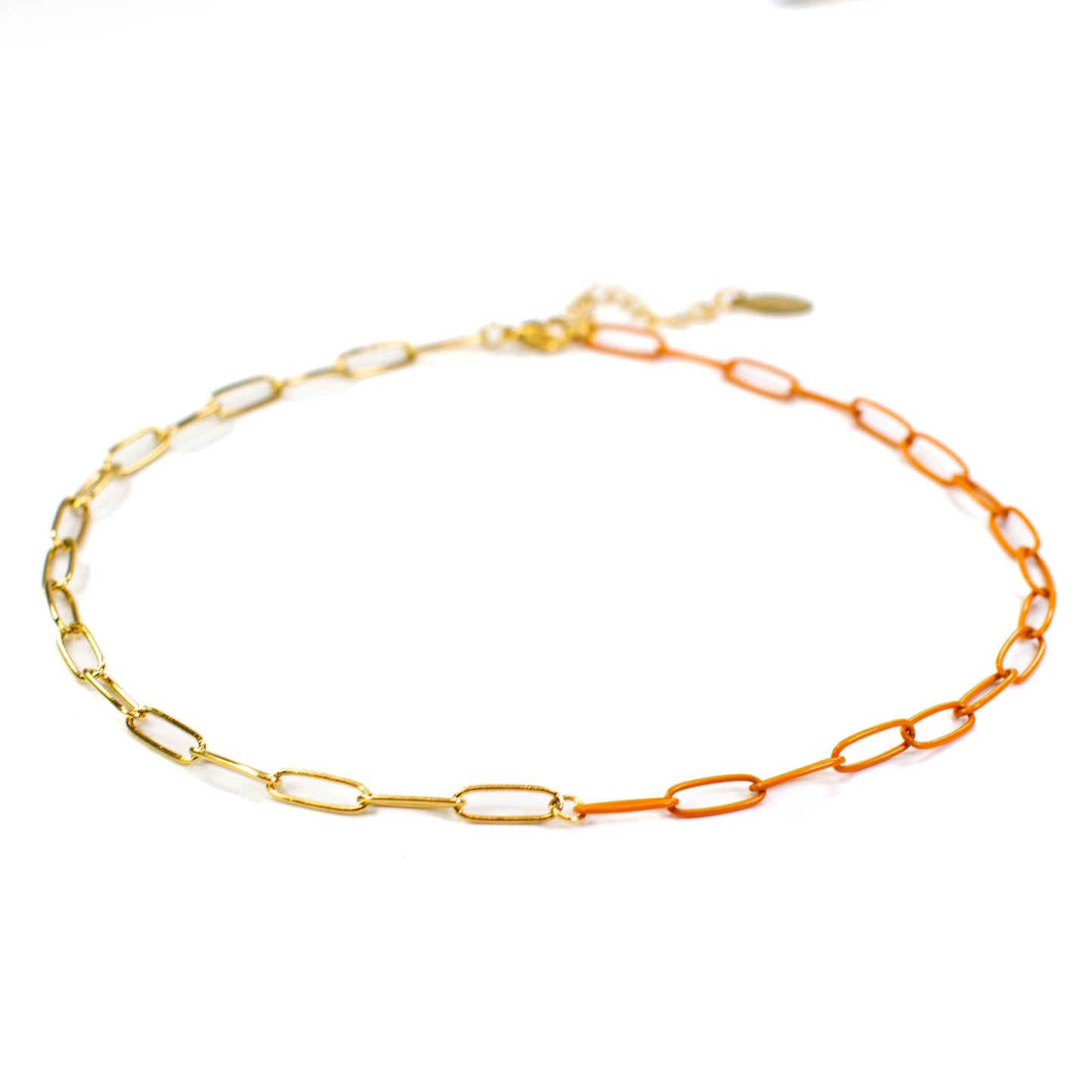 Enamel Gold & Orange Paperclip Chain Link Necklace