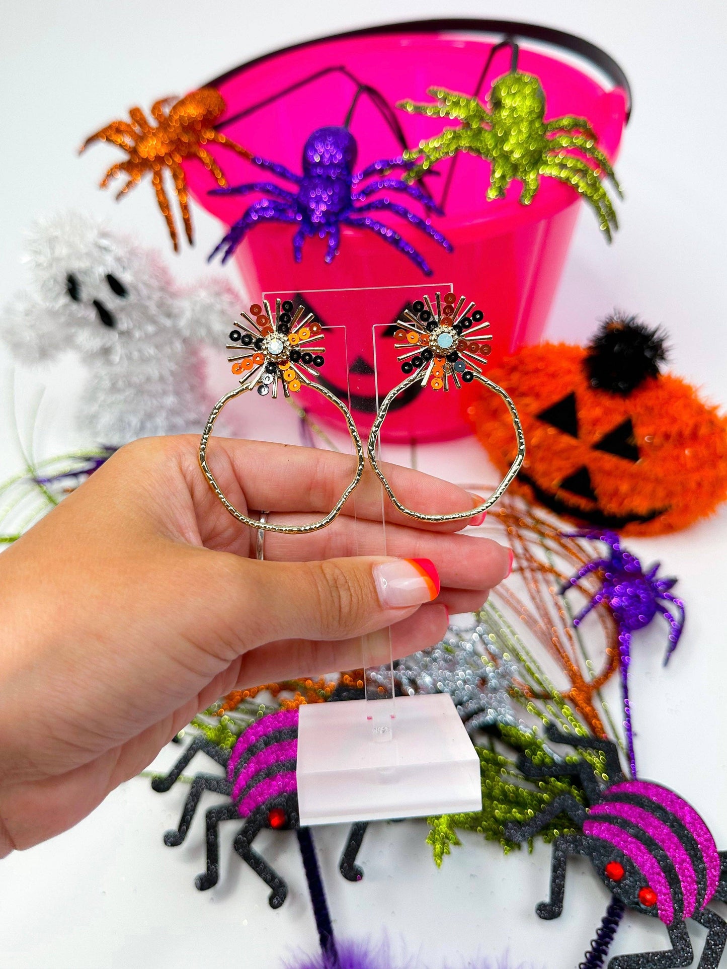 Orange/Black Sequin Sunburst Hoops