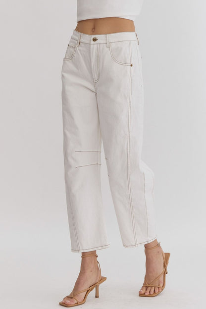 White Stitched Out Cropped Jeans