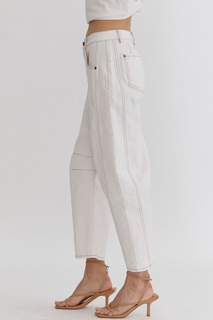 White Stitched Out Cropped Jeans