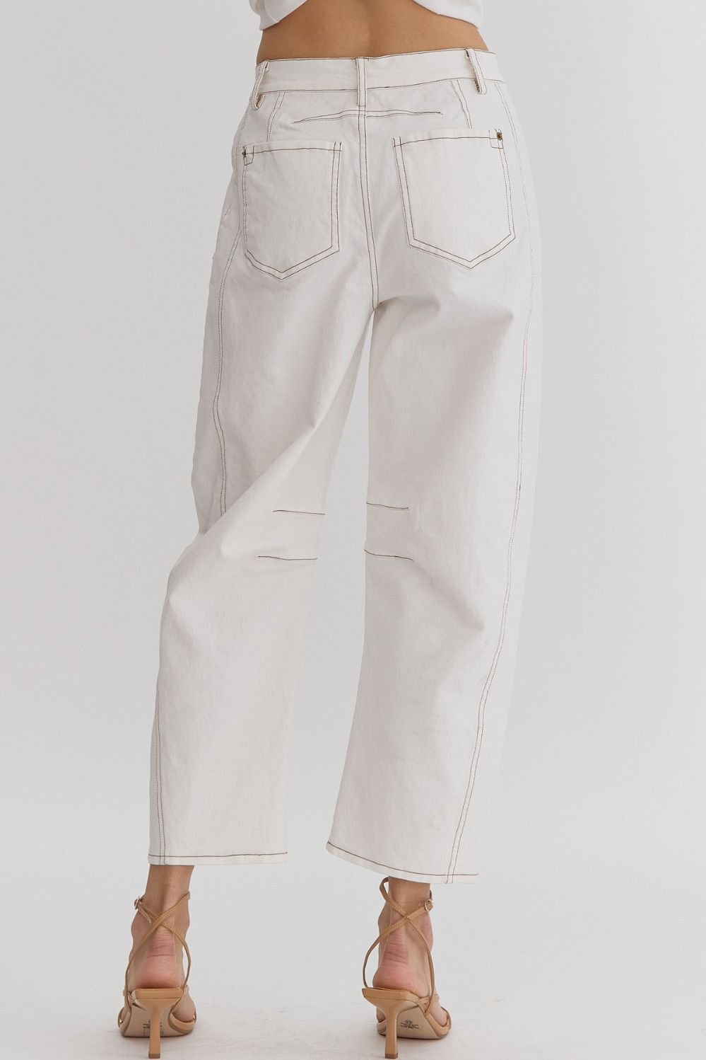 White Stitched Out Cropped Jeans