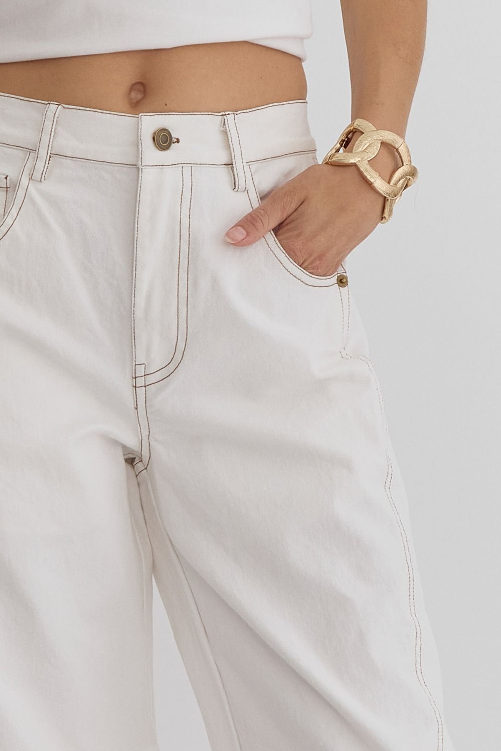 White Stitched Out Cropped Jeans