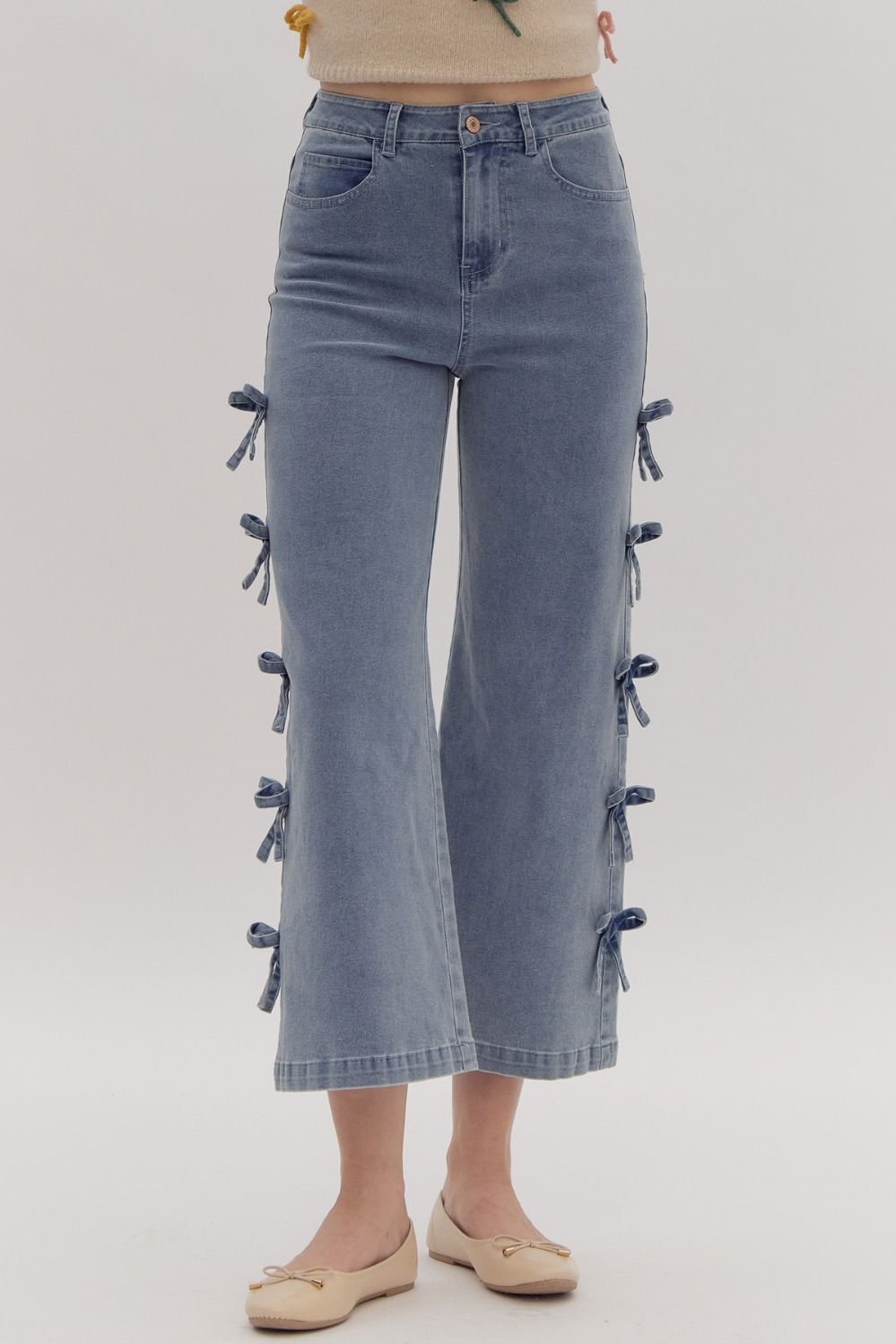 Cropped Denim Bow Jeans