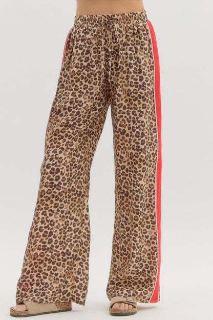 Red Trimmed Leopard Pants