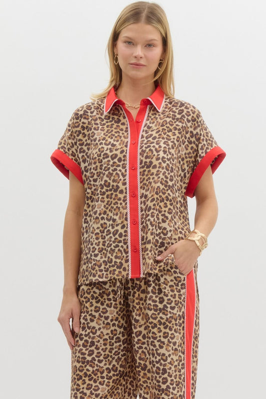 Red Trimmed Leopard Top