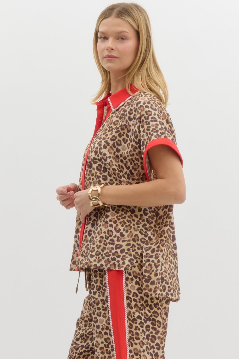 Red Trimmed Leopard Top