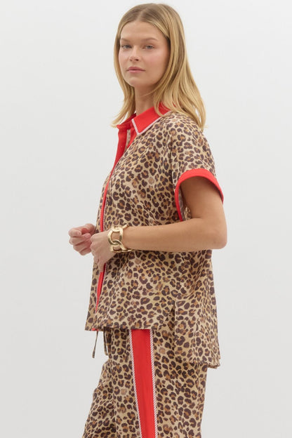 Red Trimmed Leopard Top