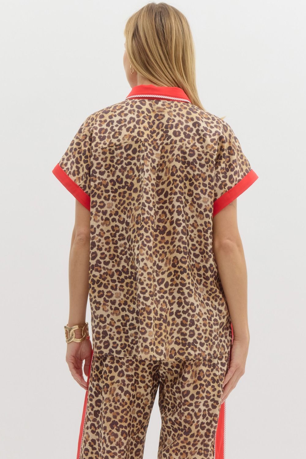 Red Trimmed Leopard Top