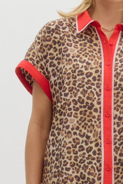 Red Trimmed Leopard Top