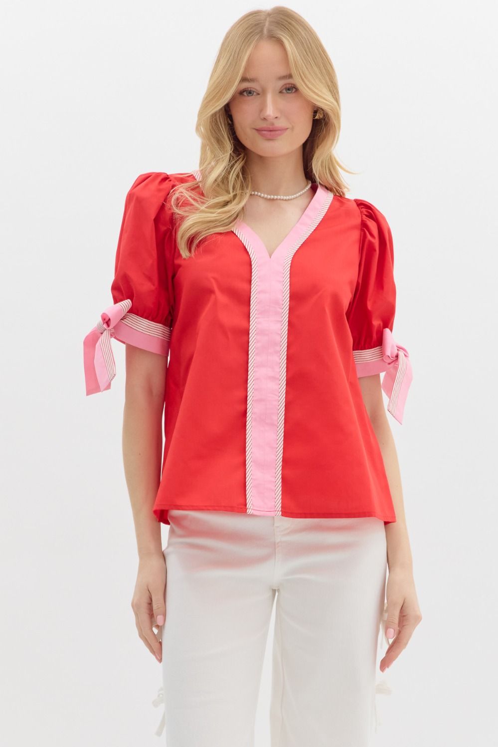 Red & Pink Bow Tie Top