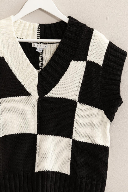 Black Checkerboard Sweater Vest