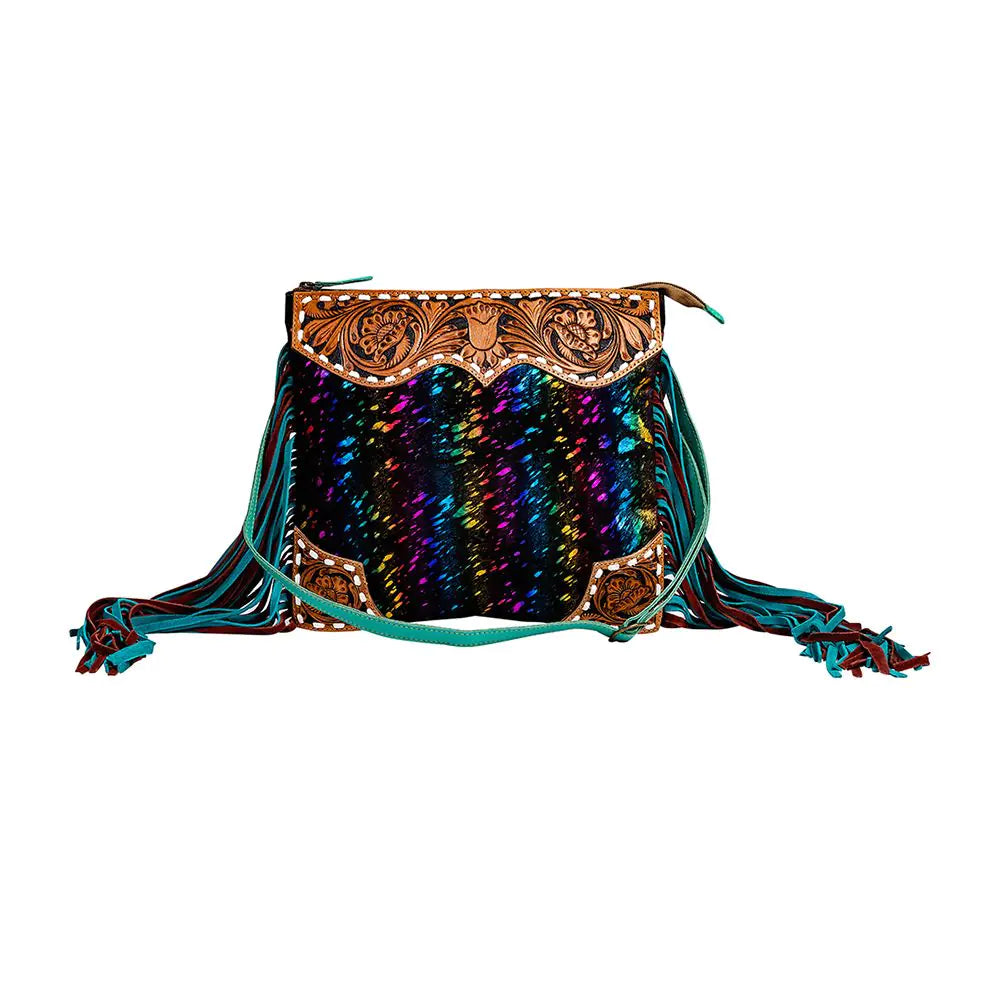 Myra Galaxy Fire Fringed Hand-Tooled Bag