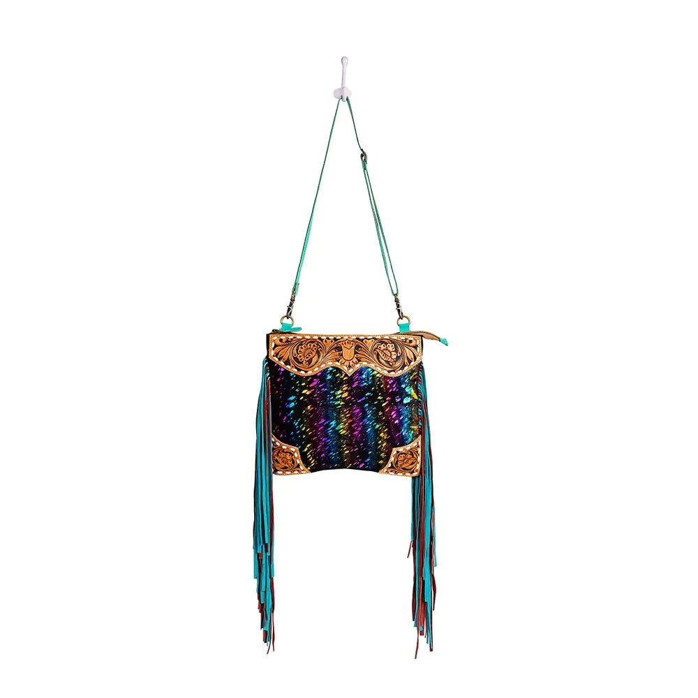 Myra Galaxy Fire Fringed Hand-Tooled Bag