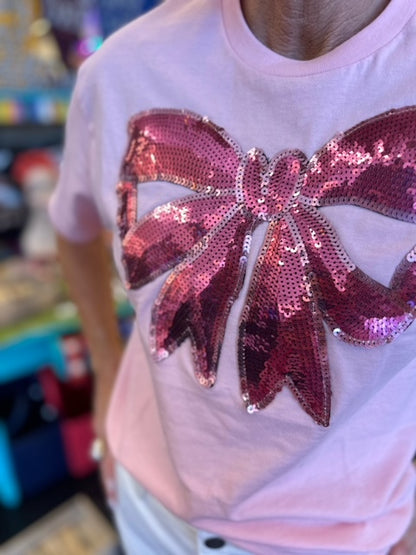 Pink Sequin Bow Tee