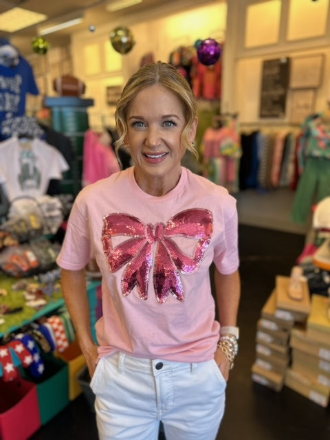 Pink Sequin Bow Tee