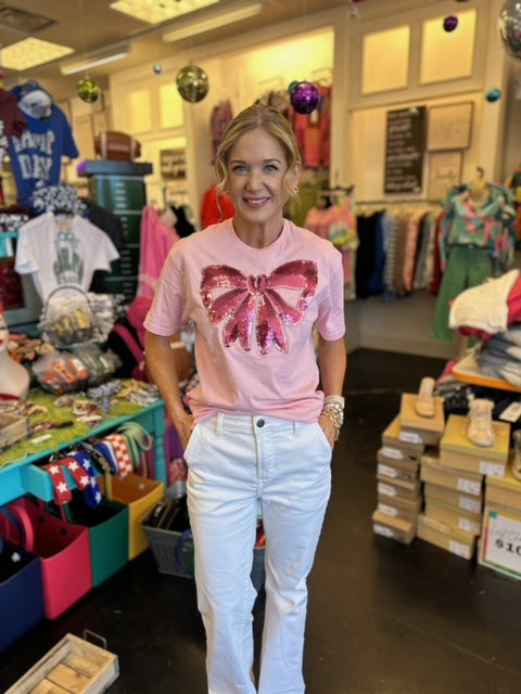 Pink Sequin Bow Tee