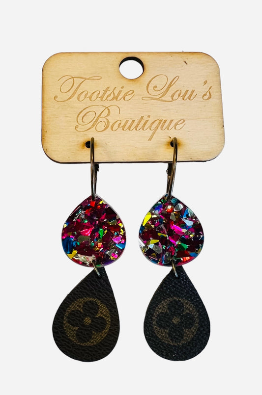 LV Rainbow Glitter Acrylic Earrings