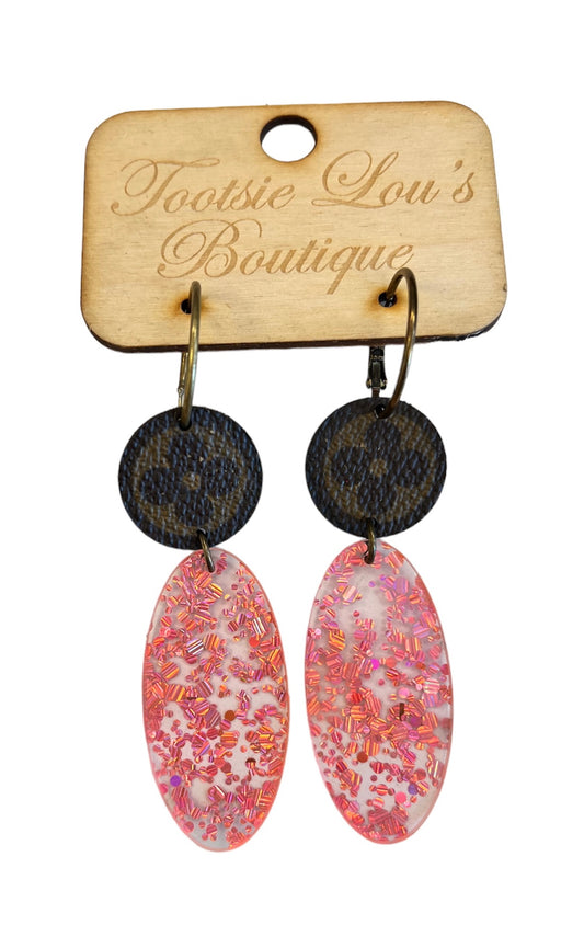 LV Pink Glitter Acrylic Earrings