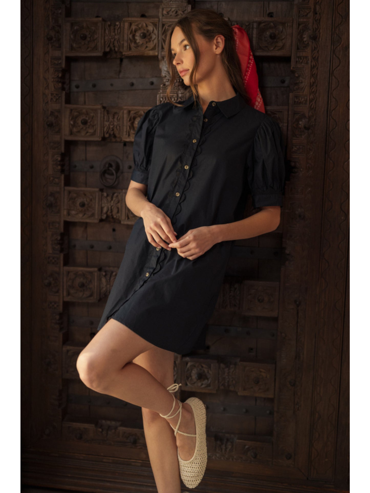 Black Solid Shirt Dress