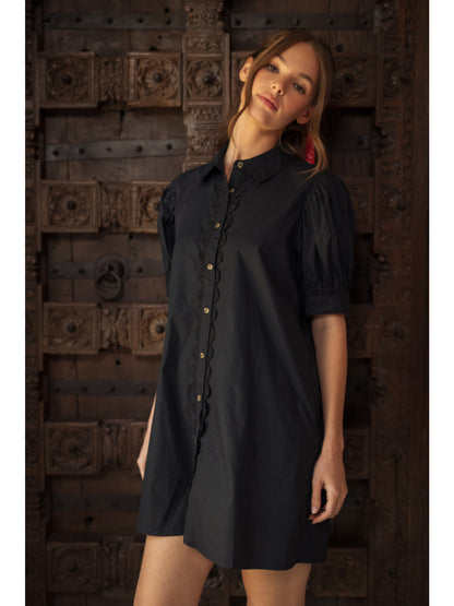 Black Solid Shirt Dress