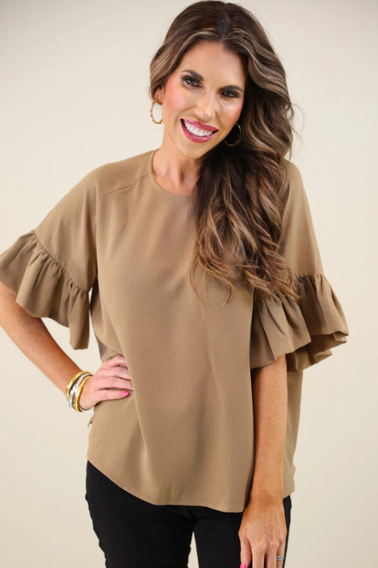 Latte Rebecca Ruffle Sleeve Top