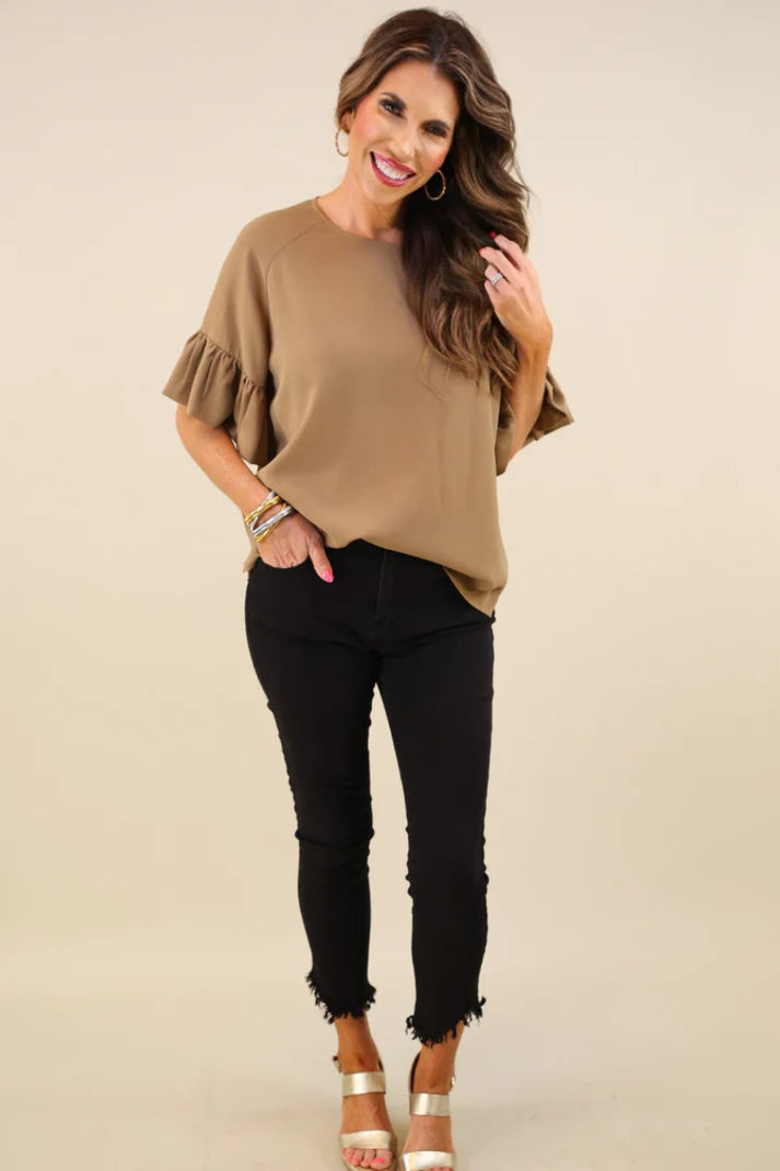 Latte Rebecca Ruffle Sleeve Top