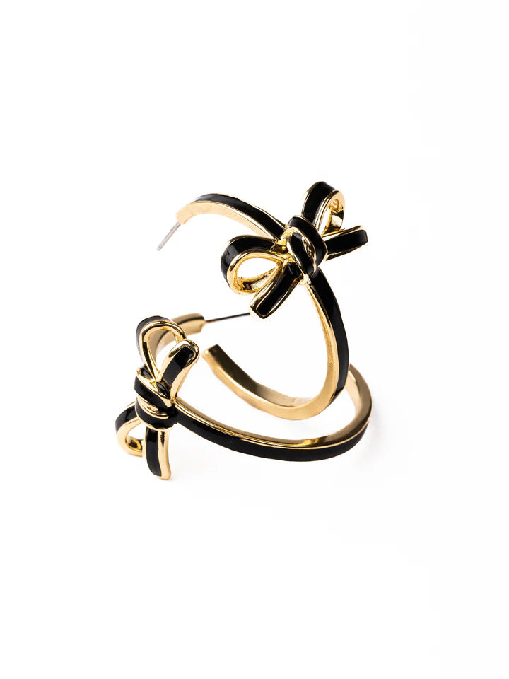 Luxe Black Bow Hoop Earrings