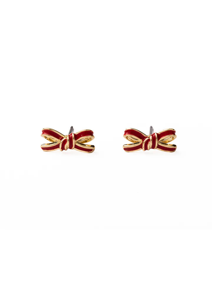 Luxe Red Bow Stud Earrings