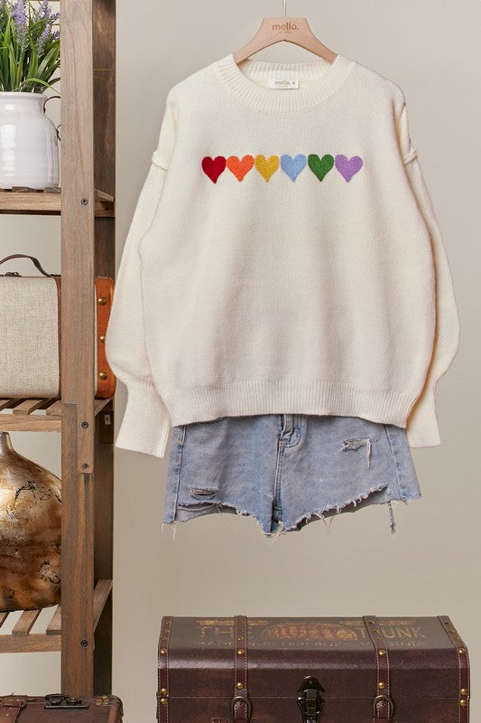 Rainbow Heart Patch Sweater