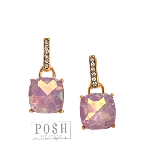 Neon Purple Rhinestone Post Earrings