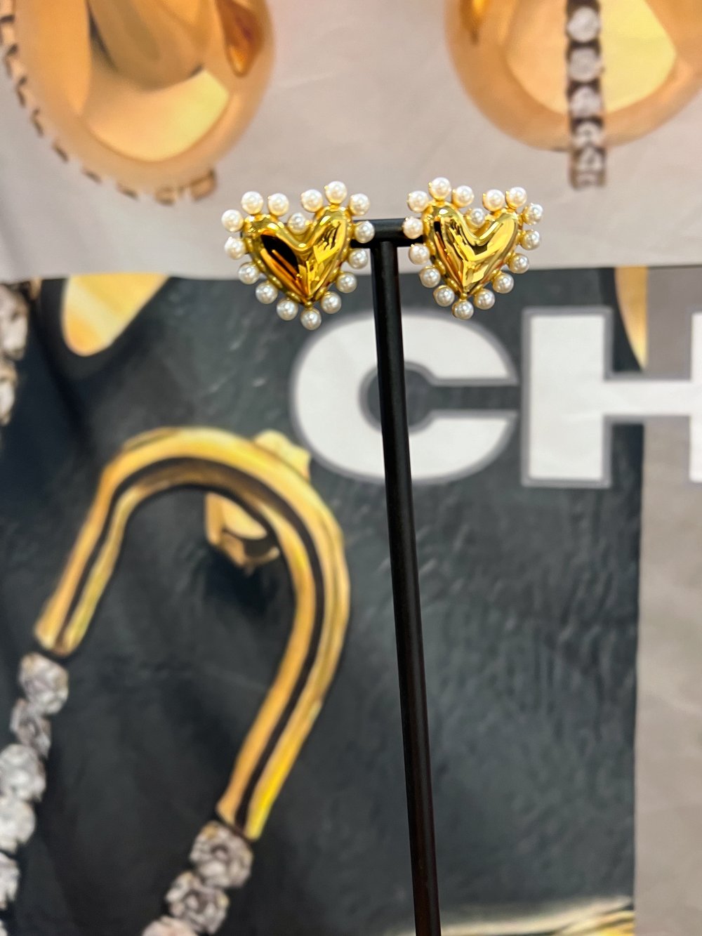 Gold Pearl Heart Earrings