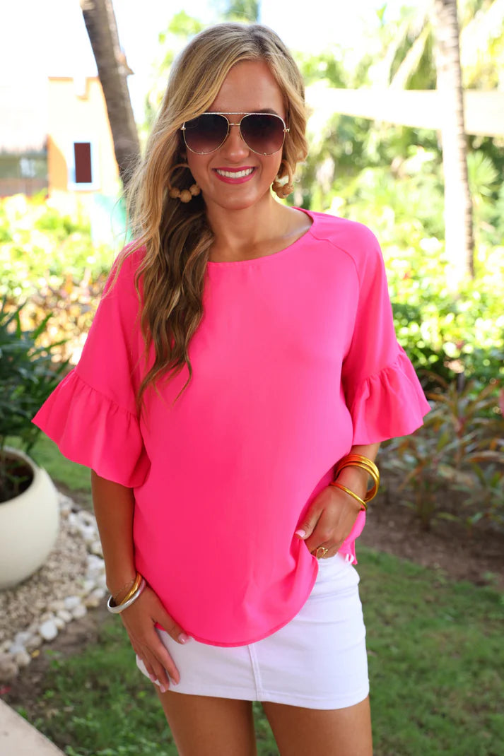 Pink Rebecca Ruffle Sleeve Top