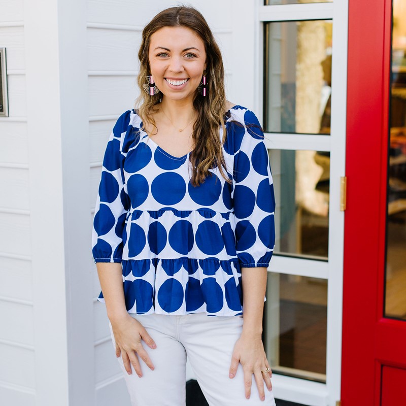 Sophia Navy Dot Party Top