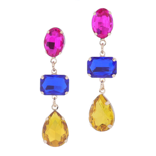 Pink, Blue, Golden Yellow Teardrop Earrings