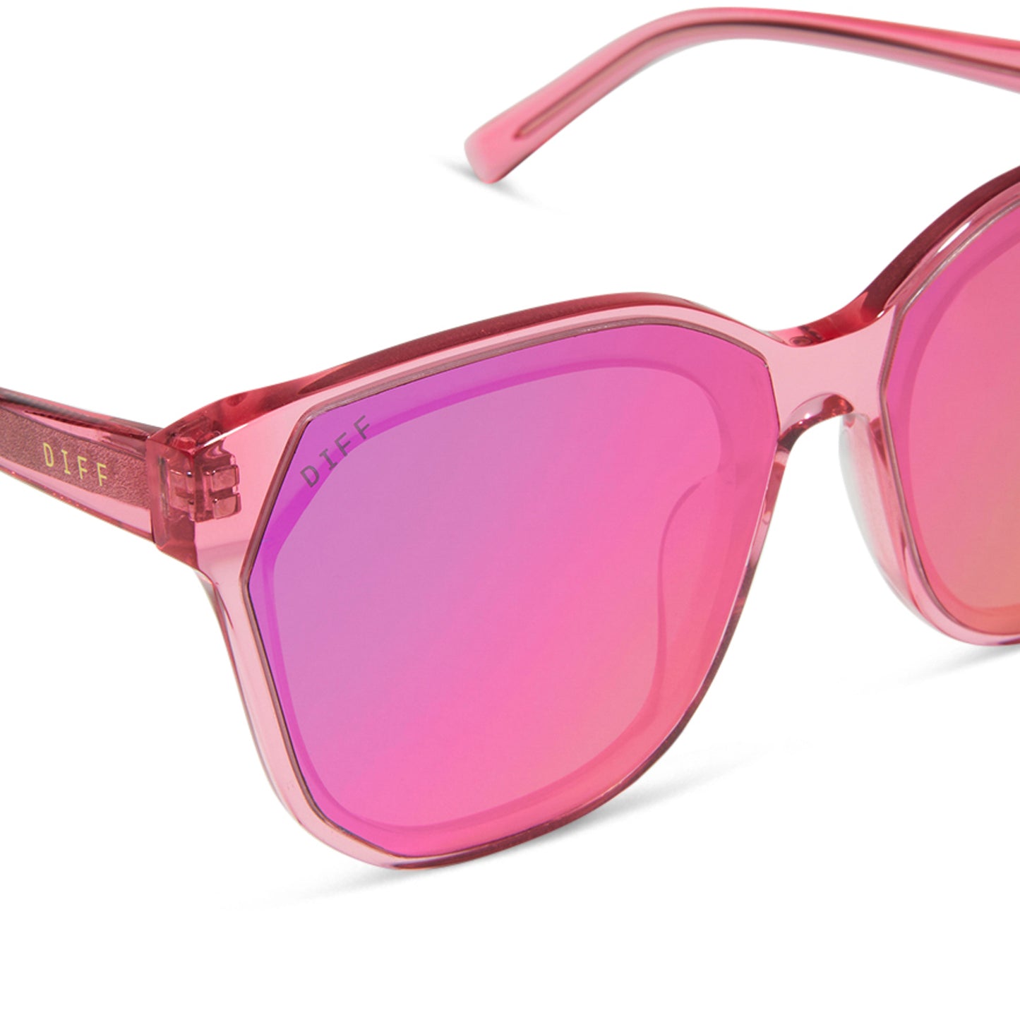 DIFF Gia Candy Pink Crystal + Pink Mirrored Lense Sunglasses