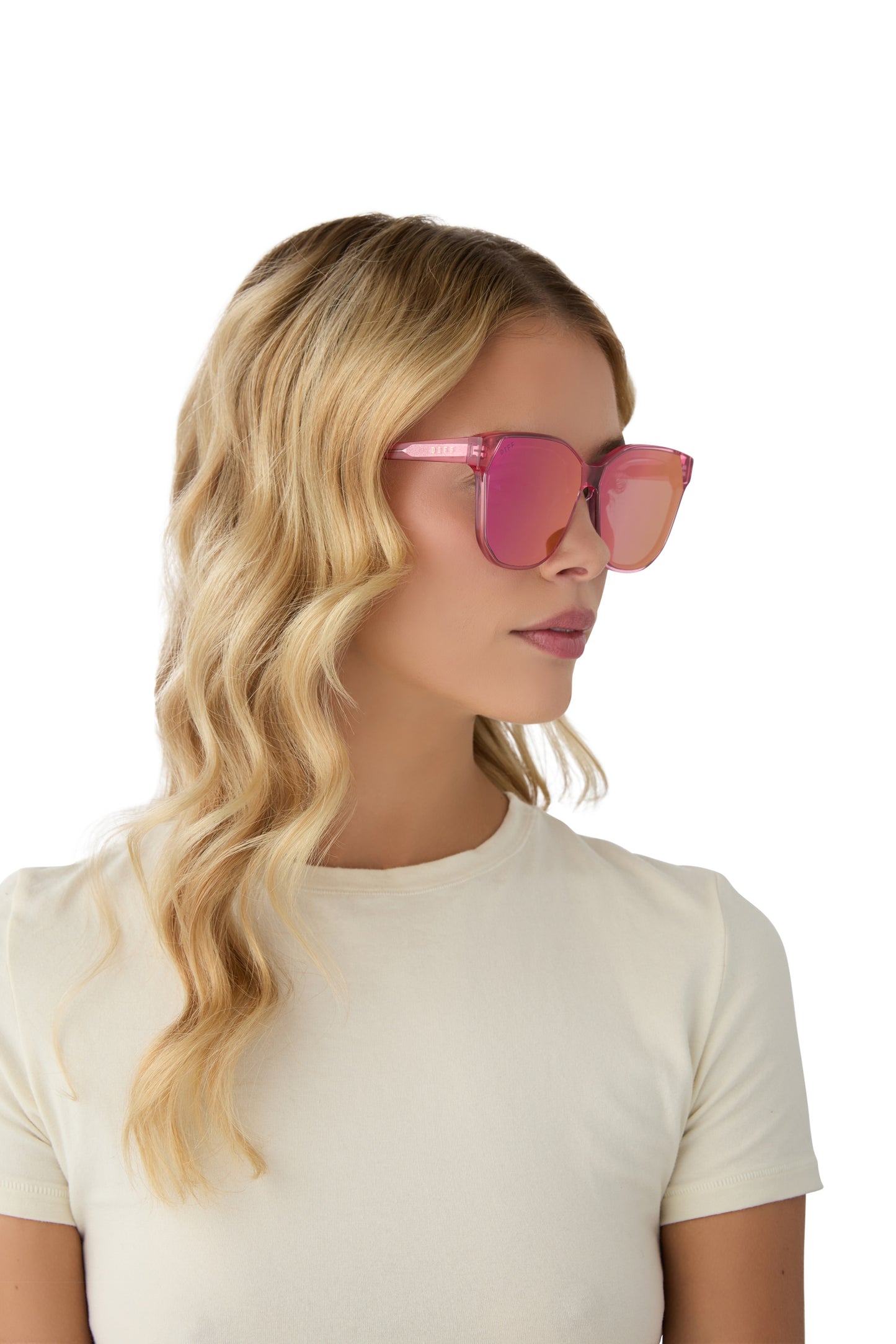 DIFF Gia Candy Pink Crystal + Pink Mirrored Lense Sunglasses