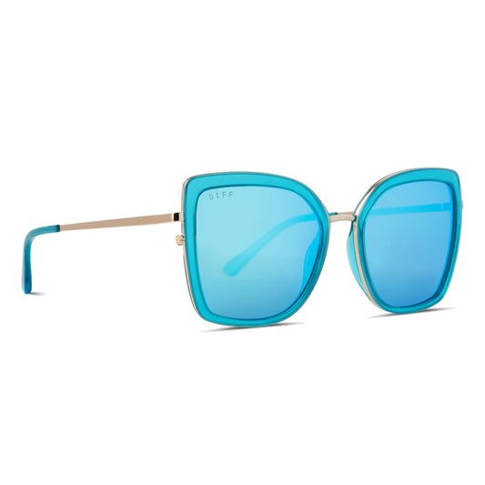 DIFF Clarisse Turquoise Ice Crystal + Ice Mirror Lense Sunglasses