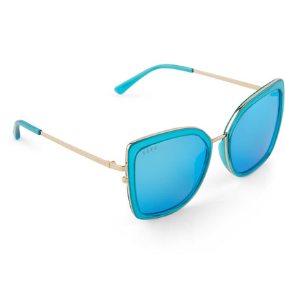 DIFF Clarisse Turquoise Ice Crystal + Ice Mirror Lense Sunglasses