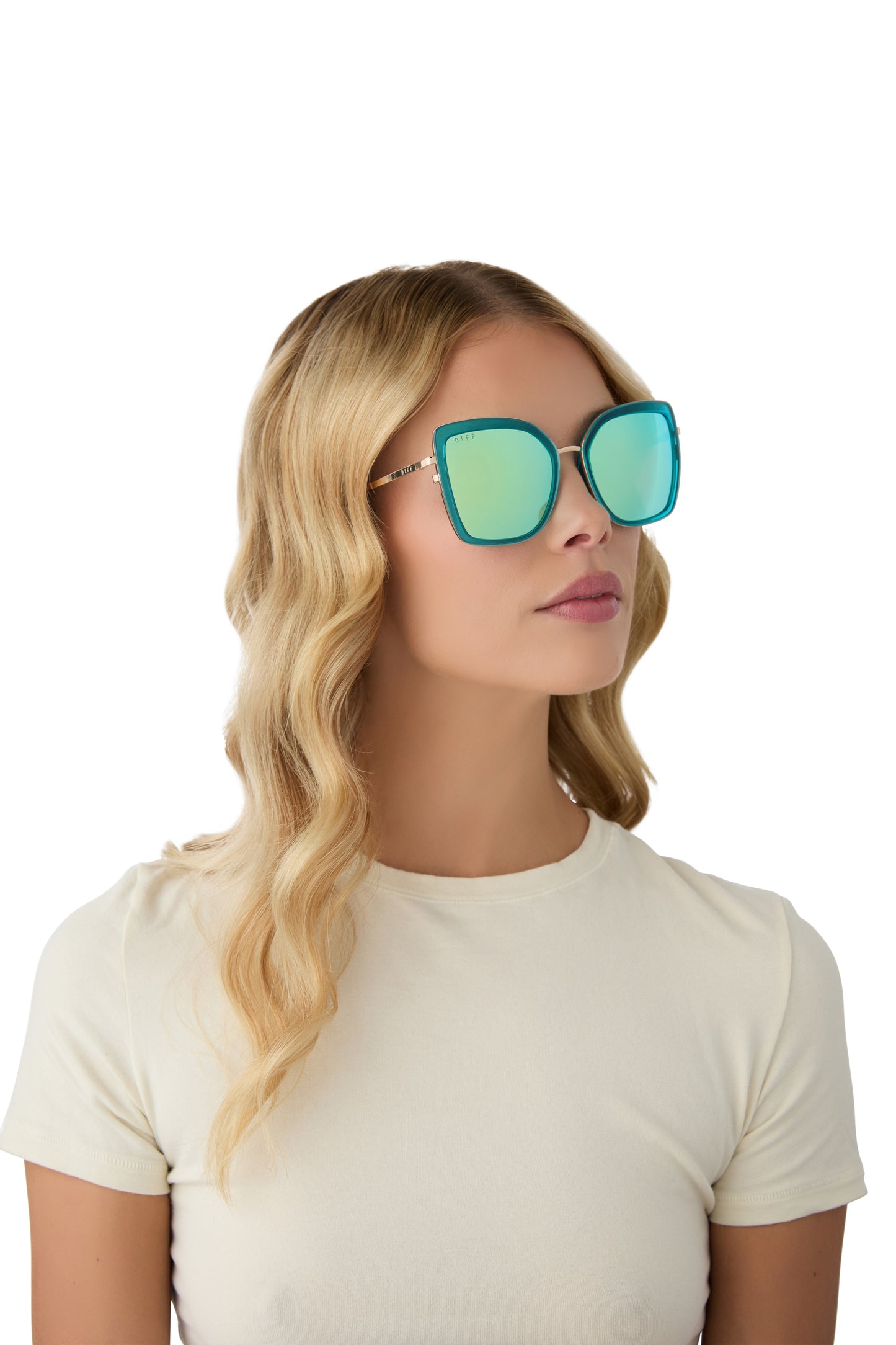 DIFF Clarisse Turquoise Ice Crystal + Ice Mirror Lense Sunglasses