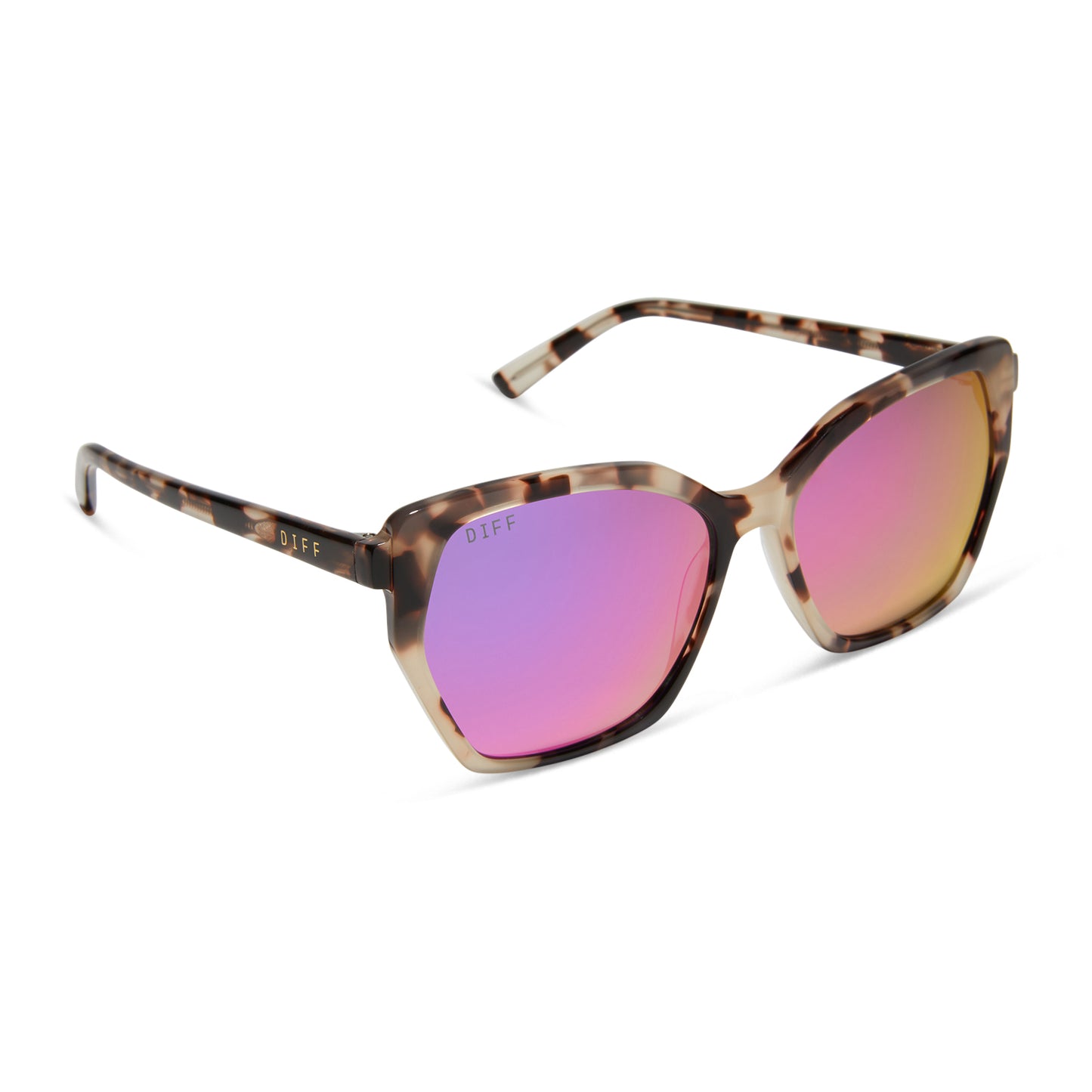 DIFF Vera Cream Tortoise + Pink Rush Mirror Sunglasses