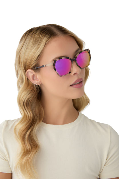 DIFF Vera Cream Tortoise + Pink Rush Mirror Sunglasses