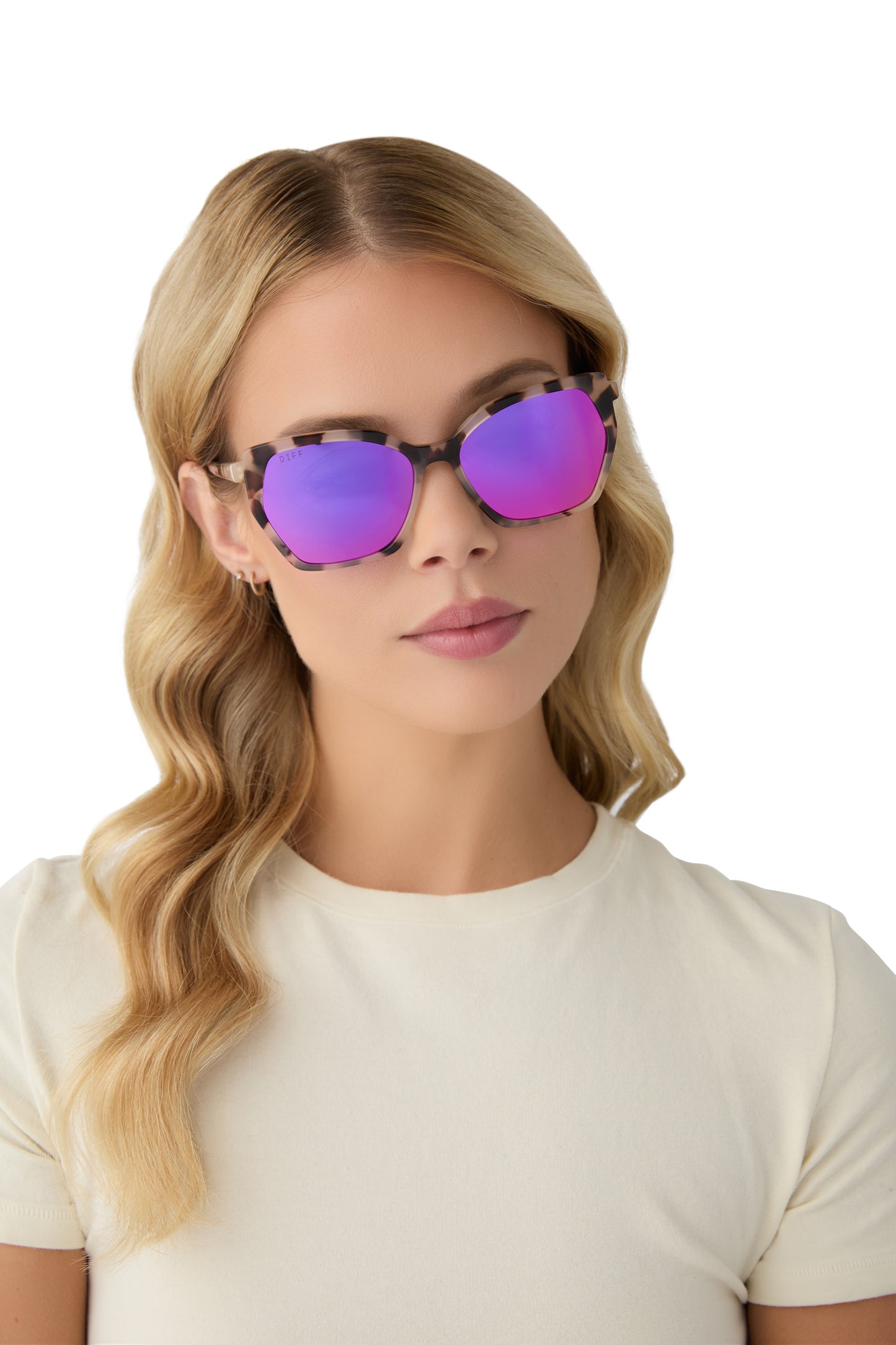 DIFF Vera Cream Tortoise + Pink Rush Mirror Sunglasses